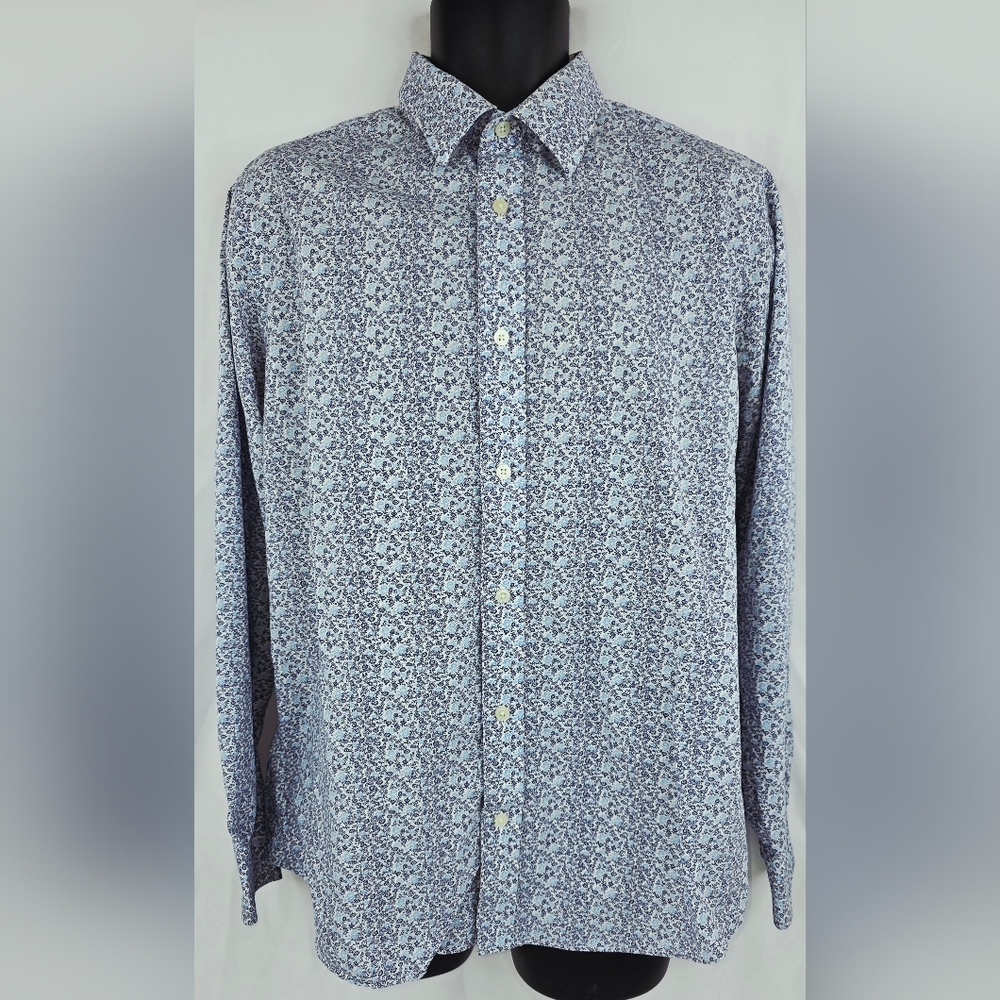 Banana Republic Blue Patterned Slim Fit Button-Down Shirt Size Large X-2430